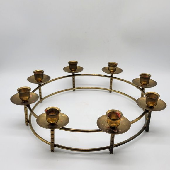 Enesco Mid-Century Brass 8 Candle Ring Centerpiece Holiday Wreath Candelabra - Picture 3 of 10